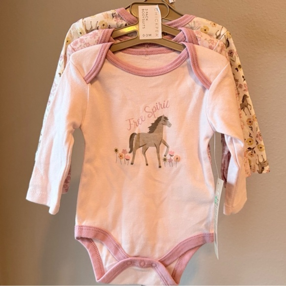 NWT ChickPea infant size 0-3 months three pack bodysuits western horses country